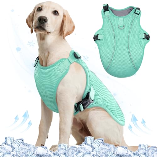 Kuoser Kühlweste Hund, Kühlweste für Hunde,Kühlmantel für Hunde, Kühlmantel Hund,Belüftet Kühljacke für Hunde, Hunde Kühlweste Aktivitäten Draußen Wandern Training Grün XXL von Kuoser