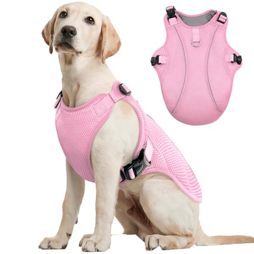 Kuoser L Kühlweste Hund Atmungsaktiv, Kühlmantel für Hunde kühlend, Belüftete Kühljacke Outdoor Aktivitäten Draußen Wandern Training Sommer Spaziergänge Hitze, Leichte Hunde Weste Schnell Rosa von Kuoser