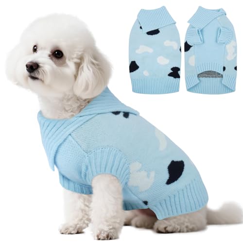 Kuoser M Hundepullover mit Rollkragen Blau – Warmer Strickpullover für Mittlere Hunde Pullover, Elastisch Weich Hundekleidung Sweater Winter Indoor Outdoor von Kuoser