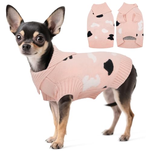 Kuoser S Hundepullover mit Rollkragen Rosa – Warmer Strickpullover für Kleine Hunde Pullover, Elastisch Weich Hundekleidung Sweater Winter Indoor Outdoor von Kuoser