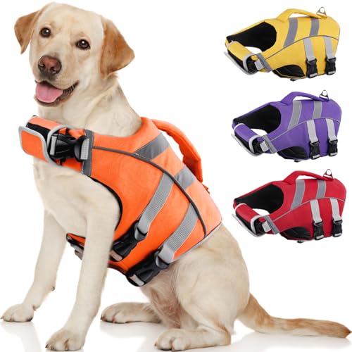 Kuoser Schwimmweste Hund, Haltbarkeit Hundeschwimmweste, Hervorragender Auftrieb Schwimmweste Hund klein groß mittel,Hohe Sicherheit hundeschwimmweste große Hunde Orange XL von Kuoser