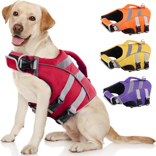 Kuoser Schwimmweste Hund, Haltbarkeit Hundeschwimmweste, Hervorragender Auftrieb Schwimmweste Hund klein groß mittel,Hohe Sicherheit hundeschwimmweste große Hunde Rot M von Kuoser
