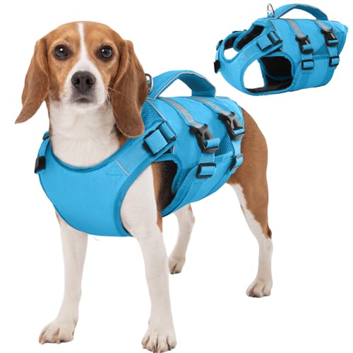 Kuoser Schwimmweste Hund Große, Rettungswesten für Hunde Schwimmweste mit Griff und Reflektierend, Verstellbar Hundeschwimmweste, Schwimmweste für Große Hunde mit Verbesserter Auftrieb, Blau L Kuoser Schwimmweste Hund Große, Rettungswesten für Hunde Schwimmweste mit Griff und Reflektierend, Verstellbar Hundeschwimmweste, Schwimmweste für Große Hunde mit Verbesserter Auftrieb, Blau L von Kuoser