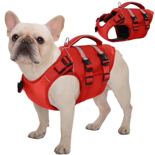 Kuoser Schwimmweste Hund Klein, Rettungswesten für Hunde Schwimmweste mit Griff und Reflektierend, Verstellbar Hundeschwimmweste, Schwimmweste für Kleine Hunde mit Verbesserter Auftrieb, Rot S von Kuoser