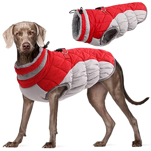 Kuoser Hundejacke Wintermantel für Große Hunde - Wasserdichte Winterweste Mit Geschirr - Warme Jacke Hundepullover Haustier Skifahren Kostüm Rot, 3XL von Kuoser