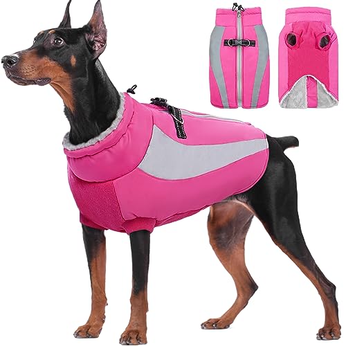 Kuoser Extras Wärme Hundemantel, Winddicht Hundejacke, Reflektierend Hundemantel Grosse Hunde, Hundemantel Winter, Moden Wintermantel Hund, Hundemantel Wasserdicht Rosa XL von Kuoser