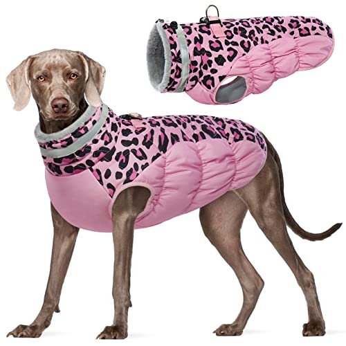 Kuoser Warme Hundejacke, Reflektierende Winddichte Hundemantel für Kleine und Große Hunde, Wintermantel Mit Geschirr, Rosa XL von Kuoser