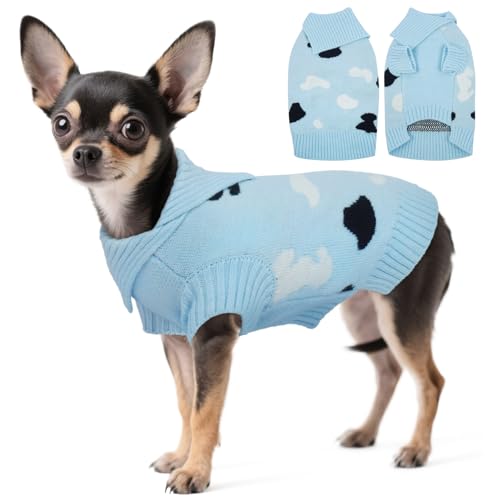Kuoser XS Hundepullover mit Rollkragen Blau – Warmer Strickpullover für Kleine Hunde Pullover, Elastisch Weich Hundekleidung Sweater Winter Indoor Outdoor von Kuoser