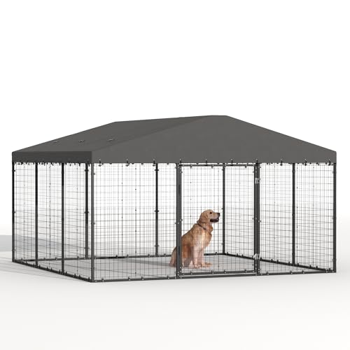 Kurapika Große Hundehütte Outdoor Heavy Duty Hundekäfig Metallrahmen Hundezaun mit sicherem Doppelverriegelungsdesign, Einfache Montage, wetterfestes UV-beständiges Dach 299.7 cm L x 299.7 cm W x von Kurapika