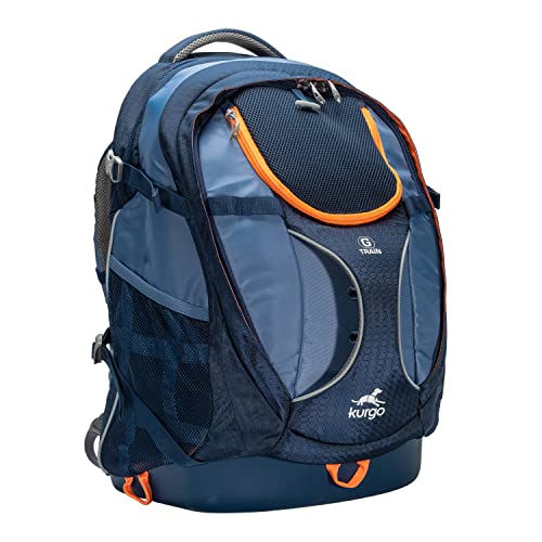 Kurgo G-Train Hunderucksack, Mit integriertem Haustierfach, Wasserfester Boden, Für Haustiere bis zu 11 kg, Navy Blau, 33 x 53,34 x 25,4 cm von Kurgo