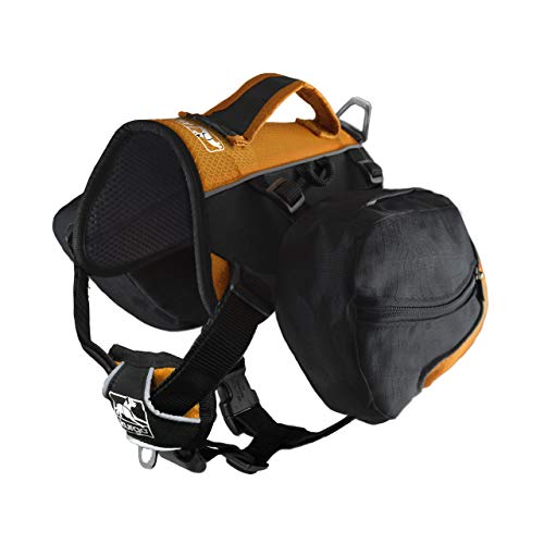 Kurgo Hunderucksack Baxter, Hundesatteltasche mit 2 Seitentaschen fürs Wandern, Für Hunde von 23-50 kg, Schwarz/Orange von Kurgo
