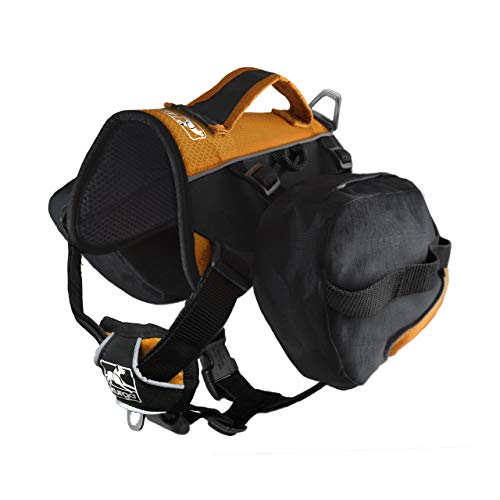 Kurgo Hunderucksack Baxter, Hundesatteltasche mit 2 Seitentaschen fürs Wandern, Für Hunde von 14-39 kg, Schwarz/Orange von Kurgo