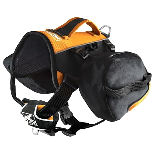 Kurgo Hunderucksack Baxter, Hundesatteltasche mit 2 Seitentaschen fürs Wandern, Für Hunde von 14-39 kg, Schwarz/Orange von Kurgo