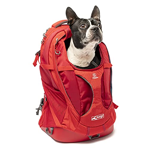 Kurgo G-Train Hunderucksack, Mit integriertem Haustierfach, Wasserfester Boden, Für Haustiere bis zu 11 kg, Rot, 36x24x52 cm (1er Pack) von Kurgo