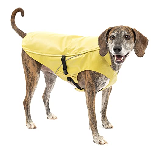 Kurgo Halifax Regenschale, Hartschale Hund Regenmantel, wasserdichte Regenjacke für Hunde, Haustier Poncho, reflektierend, Leinenöffnung, Schnellverschluss Schnallen (Gelb, MD) von Kurgo