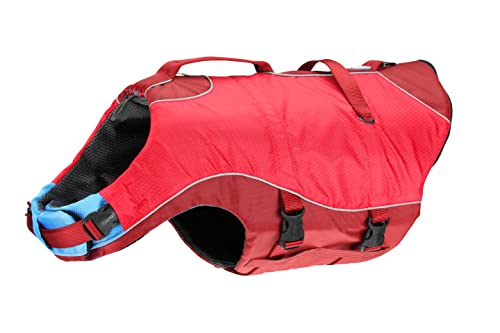 Kurgo Surf N Turf Hundeschwimmweste, Reißfestes Material, Mit Reflektoren und 2 Griffen ausgestattet, Größe XL, Rot von Kurgo