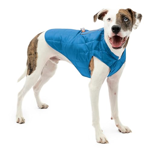 Kurgo Loft Hundejacke, Mit Hundegeschirr kombinierbar, Wasserdicht und reflektierend, Ideal für den Winter, Größe M Blau/Orange von Kurgo