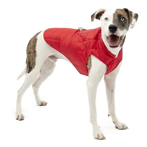 Kurgo Loft Hundejacke, Mit Hundegeschirr kombinierbar, Wasserdicht und reflektierend, Ideal für den Winter, Größe L, Rot/Grau von Kurgo