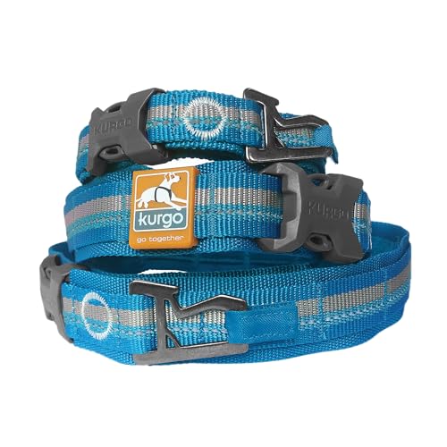 Kurgo RSG Hundehalsband, Mit Schnellverschluss und reflektierenden Streifen, Reduziert Druck auf den Hals, Größe S, Blau/Grau von Kurgo