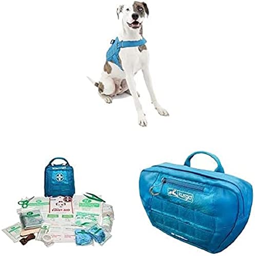 Kurgo RSG Townie Hundegeschirr, Einfaches Anlegen und Abnehmen,Größe M, Blau+Erste-Hilfe-Set für Hunde,Kompatibel mit RSG-Geschirren und Gürteln+ Satteltasche für Hunde, Mit zwei Reißverschlusstaschen von Kurgo