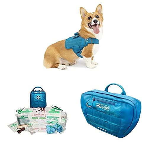 Kurgo RSG Townie Hundegeschirr, Einfaches Anlegen und Abnehmen,Größe S,Blau+ Erste-Hilfe-Set für Hunde,Kompatibel mit RSG-Geschirren und Gürteln+ Satteltasche für Hunde, Mit zwei Reißverschlusstaschen von Kurgo