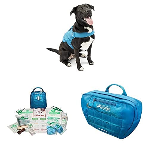 Kurgo RSG Townie Hundegeschirr, Einfaches Anlegen und Abnehmen,Größe XL, Blau+Erste-Hilfe-Set für Hunde,Kompatibel mit RSG-Geschirren und Gürteln+ Satteltasche für Hunde,Mit zwei Reißverschlusstaschen von Kurgo