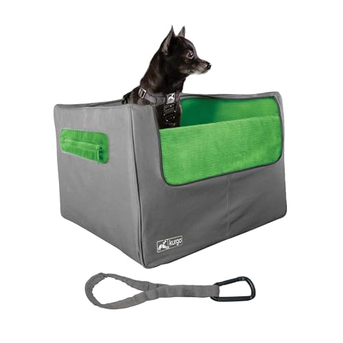 Kurgo Skybox Rücksitzerhöhung für Hunde oder Katzen, Hundeautositz, Träger Autositz für Haustiere bis zu 13,6 kg, hilft bei Hunde-Autokrankheit, inklusive Sicherheitsgurt (Grasgrün/Anthrazit) von Kurgo