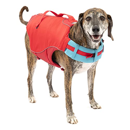 Kurgo Surf n' Turf Hundeschwimmweste | Rettungsweste für Hunde | Kajak Rettungsweste für Haustiere | Hunde Regenjacke für Pool oder See | reflektierend | maschinenwaschbar | Chili Rot (groß) von Kurgo