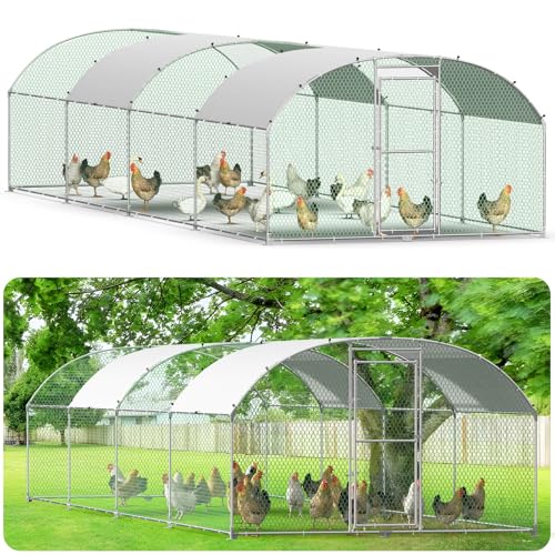 Hühnerstall 3x8m Hühnergehege Freilauf groß mit Dach – wetterfestes Freilaufgehege Hühner, Voliere Hühner, Kaninchengehege, Hühnerkäfig aus Stahl, Winterfest & UV-geschützt von Kuro-sagol