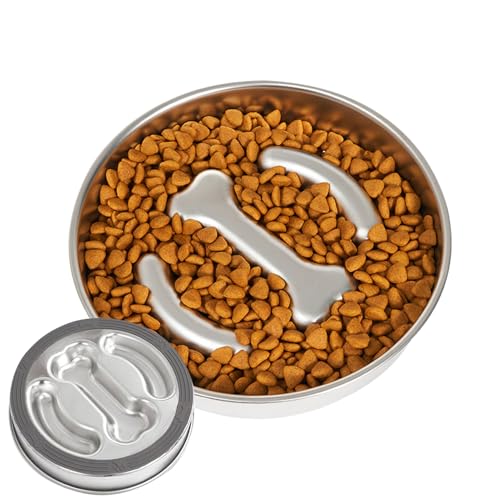 Kustimantu Langsame Fütterungshundschale, langsame Feeder -Schalen für Hunde, Hundefutter langsame Futtermittelschale Edelstahl, Anti-Spip-Basis gesunde Ernährungsplatte, mittelgroße große von Kustimantu