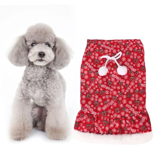 Kuuleyn Hunde-Weihnachtskleid, Winter, Weihnachten, niedlicher roter Hundekleidungsrock, Haustier-Weihnachtsmann-Kleidung, Samtkleider für kleine Hunde, Welpenjacke, Kleidung, (M) von Kuuleyn