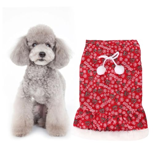 Kuuleyn Hunde-Weihnachtskleid, Winter, Weihnachten, niedlicher roter Hundekleidungsrock, Haustier-Weihnachtsmann-Kleidung, Samtkleider für kleine Hunde, Welpenjacke, Kleidung, (XS) von Kuuleyn