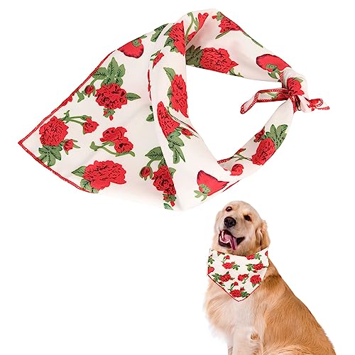 Kuuleyn Rote Rosen-Hundehalstücher, Weihnachts-Hundehalstücher, roter Rosen-Druck, dreieckiger Hundeschal, weicher Baumwoll-Hundehalstuch-Schal, tragbare, Faltbare (L) von Kuuleyn