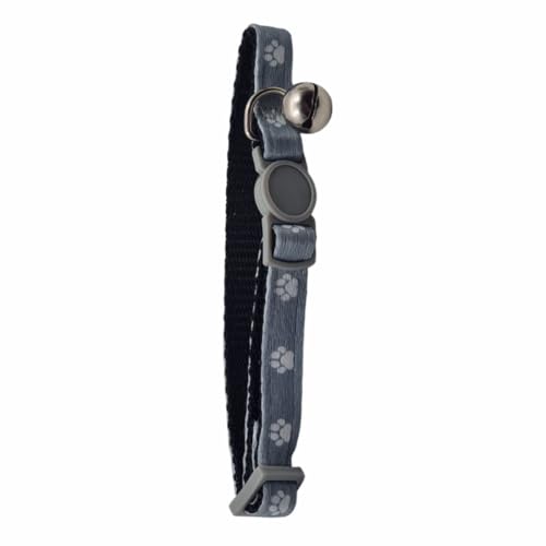 Verstellbares Katzenhalsband mit Glöckchen – strapazierfähiges Nylon-Sicherheitsschnallenhalsband mit D-Ring für ID-Tags – Breakaway-Design für Katzen und Kätzchen (graue Pfoten) von Kuvias