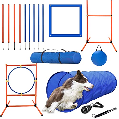 Kvittra Hund Agilität Training Ausrüstung Set, Hund Jump Training Hinderniskurs Starter Kit Haustier Agilität Outdoor Spiele Hund Outdoor Spiele mit Tunnel, Weave Poles, Einstellbare Hürde, Sprungring Kvittra Hund Agilität Training Ausrüstung Set, Hund Jump Training Hinderniskurs Starter Kit Haustier Agilität Outdoor Spiele Hund Outdoor Spiele mit Tunnel, Weave Poles, Einstellbare Hürde, Sprungring von Kvittra
