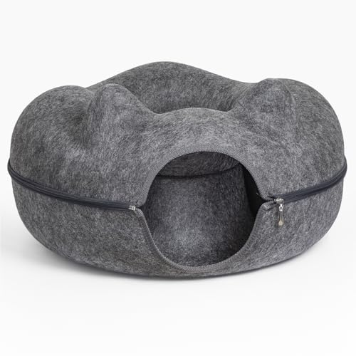 Katzenhöhle mit Ohren & Schwanz aus Filz, 3-in-1 Katzenbett, Katzendonut, Katzenliege & Kratzbaum – für Katzen & kleine Hunde, 60x57x33 cm, leicht zu reinigen, formstabil, dunkelgrau Katzenhöhle mit Ohren & Schwanz aus Filz, 3-in-1 Katzenbett, Katzendonut, Katzenliege & Kratzbaum – für Katzen & kleine Hunde, 60x57x33 cm, leicht zu reinigen, formstabil, dunkelgrau von Kvota