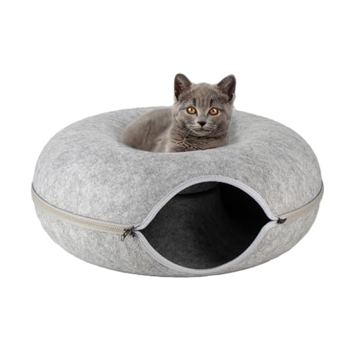 Katzentunnel Katzenhöhle Katzenbett Spielhöhle, Grau,Maße 50x50x20cm,aus Filz gefertigt, runde Form, modern Design, Katzen Höhle, Katzen Tunnel zum Spielen zum schlafen zum kratzen von Kvota