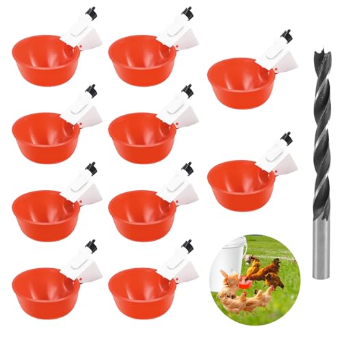 10 Stück Automatischer Hühnertrinker mit Bohrer,Hühnerfutter Automat,Hühner Wasserspender mit Bohrer,Wassertränke Hühner,Hühnertrinkerset für Hühner, Enten, Gänse, Puten, Wachteln von Kweiugfi