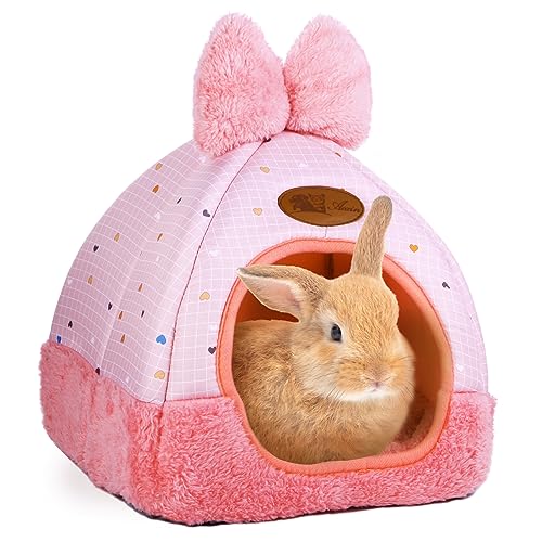Kwerdas Bunny Bed Hideout House Cage Accessory for Rabbit Guinea Pig Hamster Cozy and Warm Rabbit Bed with Cute Bowknot Design von Kwerdas