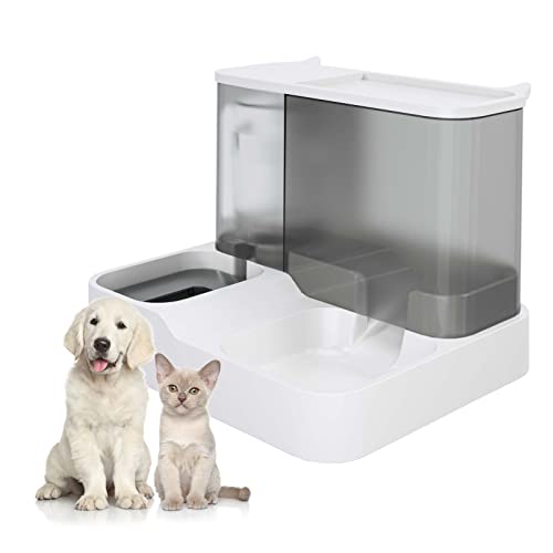 Haustierfutterspender und Wasserspender Gravity Automatik für Hunde Katzen (Grau) von Kwude