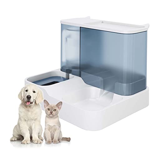 Haustierfutterspender und Wasserspender Schwerkraft Automatik für Hunde Katzen (blau) von Kwude