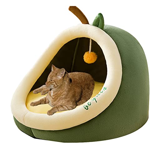 Katzenbett, Selbstwärmendes Katzenzelthöhle für Kätzchen und kleine Hunde, Halbgeschlossenes Katzenhaus Hütte mit Waschbarem Kissen für Outdoor und Indoor (Grüne Avocado, Large) von Kwude