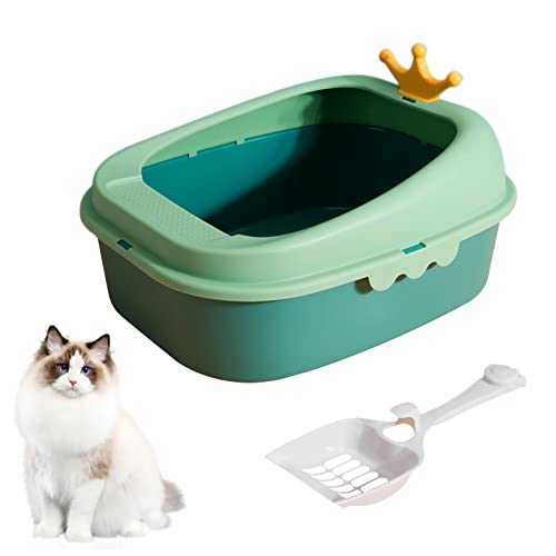 Kwude Katzentoilette mit erhöhtem Anti-Spritz-Katzentoilette mit Streu-Siebschaufel, halbgeschlossen, abnehmbar, verhindert Sandaustritt, leicht zu reinigen und zu montieren (groß, grün) von Kwude