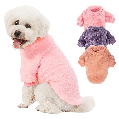 Kyaringtso Hundepullover, 3er-Pack, Hundepullover für kleine Hunde, Mädchen und Jungen, ultraweicher und warmer Welpenpullover, Hundemantel für den Winter, Weihnachten (Rosa + Lila + Pfirsich, Größe Kyaringtso Hundepullover, 3er-Pack, Hundepullover für kleine Hunde, Mädchen und Jungen, ultraweicher und warmer Welpenpullover, Hundemantel für den Winter, Weihnachten (Rosa + Lila + Pfirsich, Größe von Kyaringtso