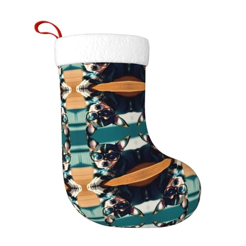 Chihuahua-Hundebrille, personalisierbar, Weihnachtsstrumpf, Schneekappe, Plüsch, Familie, Weihnachtsmann, Party-Dekoration von Kycvds