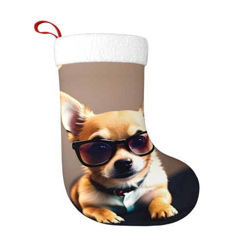 Chihuahua-Hundebrille, personalisierbar, Weihnachtsstrumpf, Schneekappe, Plüsch, Familie, Weihnachtsmann, Party-Dekoration von Kycvds