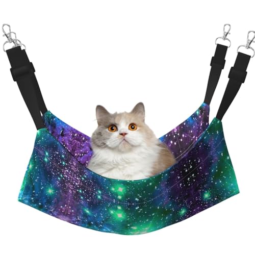 Kycvds Galaxie-Katzen-Hängematte für Käfig, verstellbar, zum Aufhängen, Schlafunterlage für kleine Haustiere, Grün / Blau / Violett von Kycvds