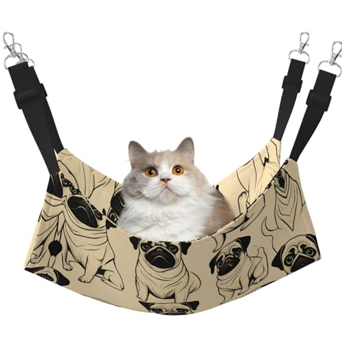 Kycvds Hängematte für Hunde und Katzen, niedliches Mops, verstellbar, zum Aufhängen, Schlafunterlage für kleine Haustiere von Kycvds