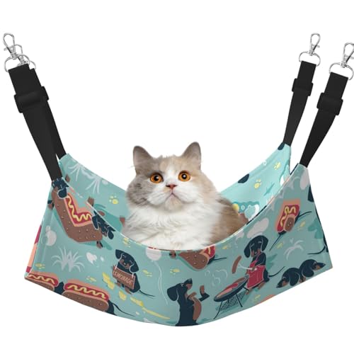 Kycvds Hot Dogs and Lemonade Katzenhängematte für Käfig, verstellbar, Schlafunterlage für kleine Haustiere von Kycvds