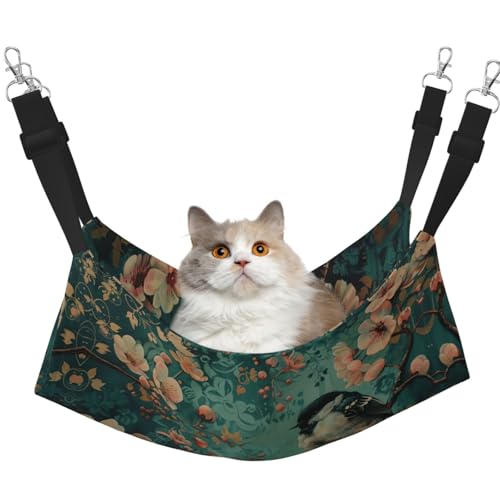 Kycvds Katzen-Hängematte mit Blumen und Vögeln für Käfig, verstellbar, Schlafunterlage für kleine Haustiere von Kycvds